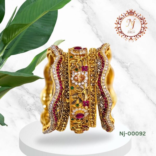 Gold Bangles Set with Ruby, Emerald & CZ Stone