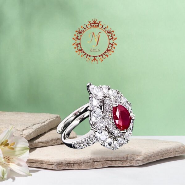 Deep red ruby with white stones Ring