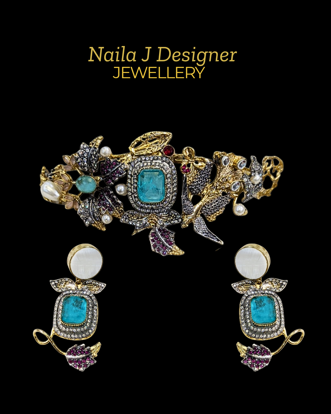 Chokar set in Aqua and Pink Rubies