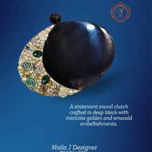 Round Clutch with Gold & Emerald Embellishments