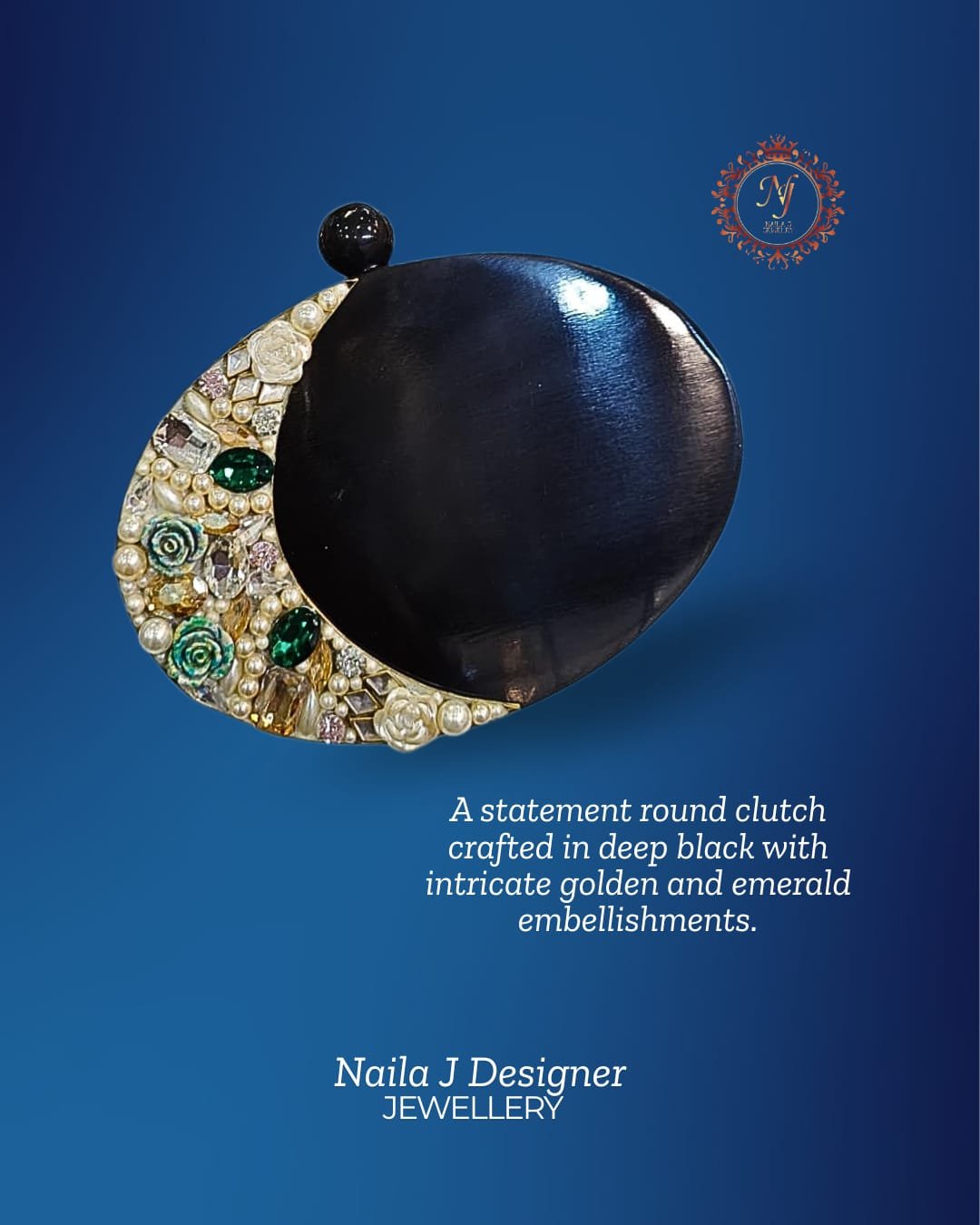 Round Clutch with Gold & Emerald Embellishments